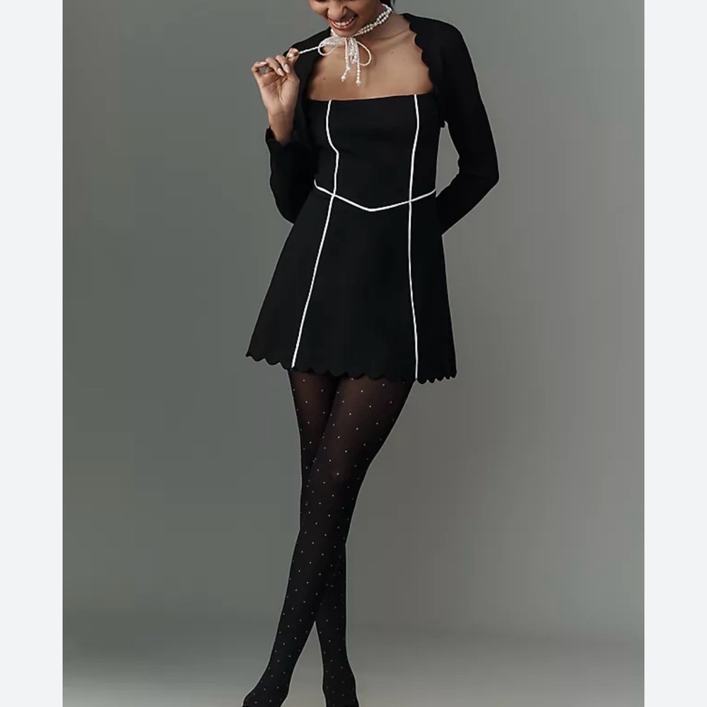 Maeve Black Dress with White Trim